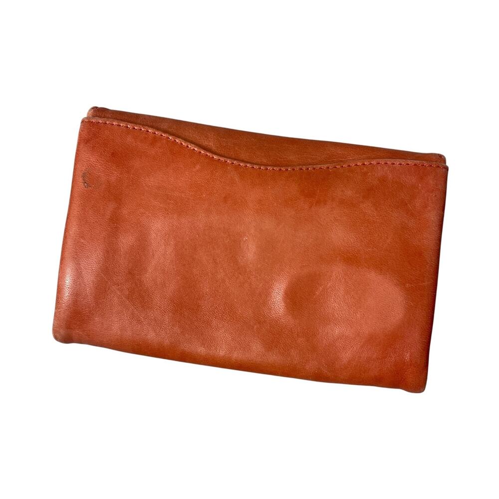Anthropologie Wallet Coral Womens Folding Smooth Leather 7x5.5in